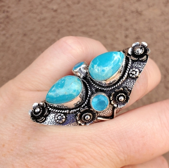 New Mosaic Jasper and Chalcedony 925 Silver Statement Ring. - Picture 13 of 16